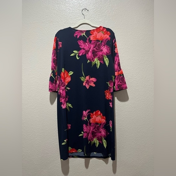 Alexandra+Oak Womens Deep Blue Floral Jersey Dress Knee Length Size XL Career - Picture 6 of 10